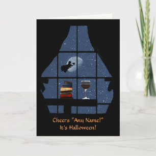 Halloween Wine and Witch Funny Custom Name Card