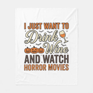 Halloween Wine Horror Movies Vintage Shirt Design_ Fleece Blanket