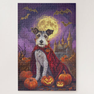 Halloween Wirefox Terrier Vampire Pumpkins Scary Jigsaw Puzzle