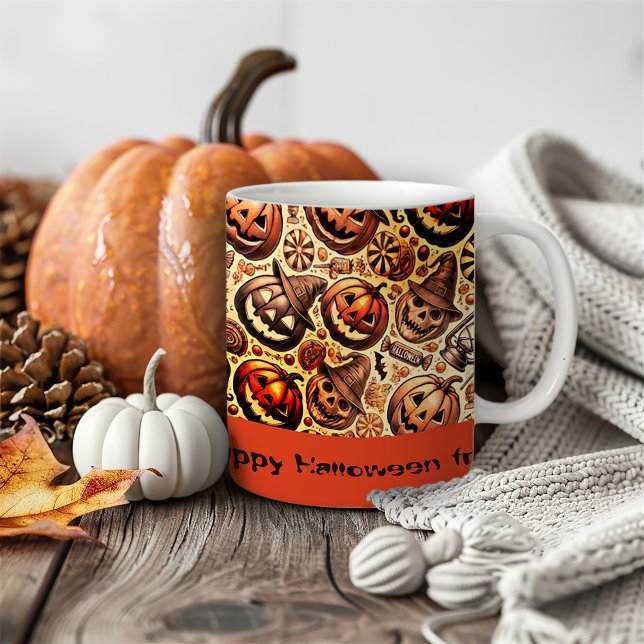 Halloween wishes orange brown stylish coffee mug (Creator Uploaded)