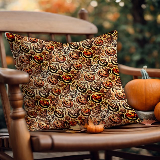 Halloween wishes orange brown stylish cushion (Creator Uploaded)