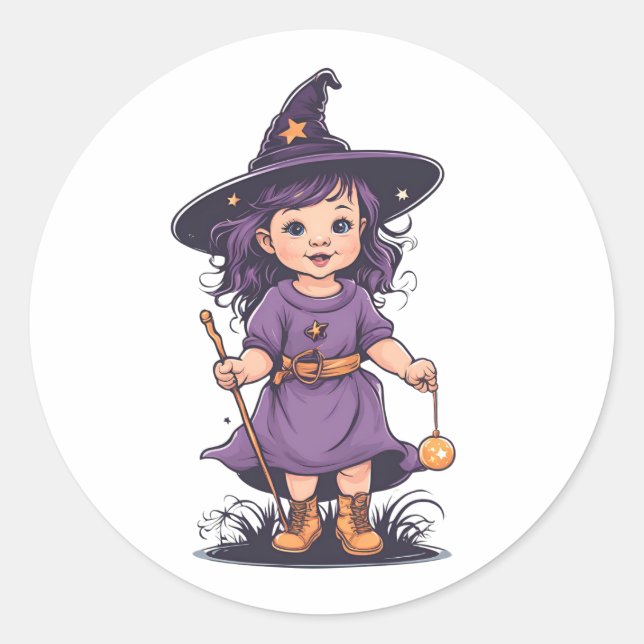 Halloween, witch 16 baby, cute witch, fall holiday classic round sticker (Front)