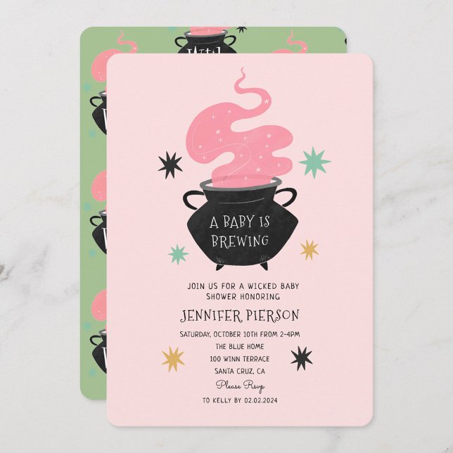 Halloween Witch A Baby Is Brewing Baby Shower Invitation (Creator Uploaded)