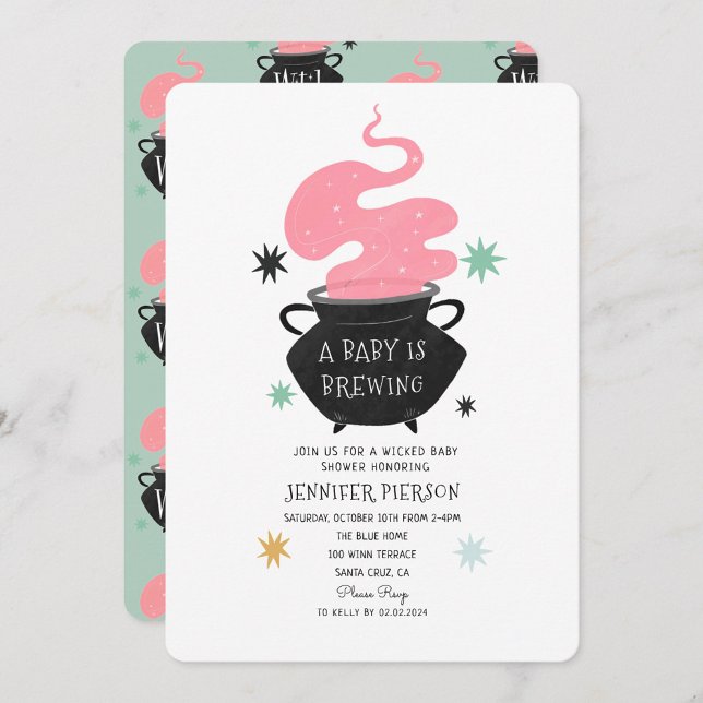 Halloween Witch A Baby Is Brewing Baby Shower Invitation (Creator Uploaded)