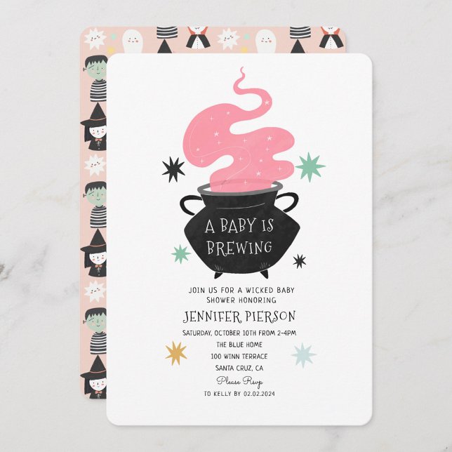 Halloween Witch A Baby Is Brewing Baby Shower Invitation (Creator Uploaded)