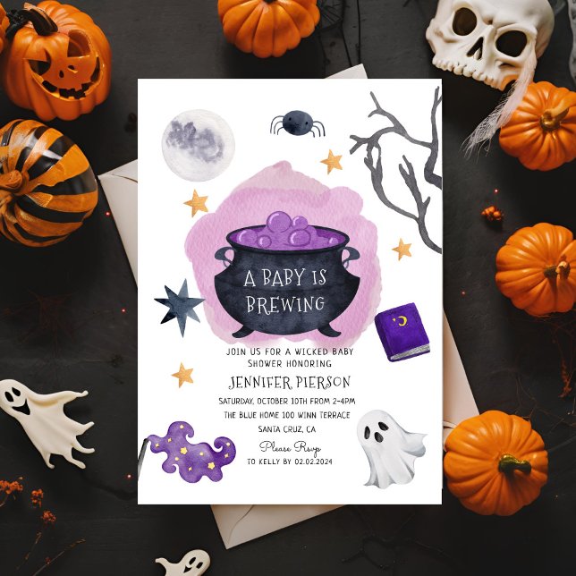Halloween Witch A Baby Is Brewing Baby Shower Invitation (Creator Uploaded)