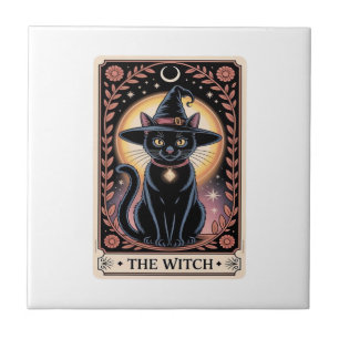 Halloween Witch Aesthetic Cat Lovers Gothic Tarot Ceramic Tile