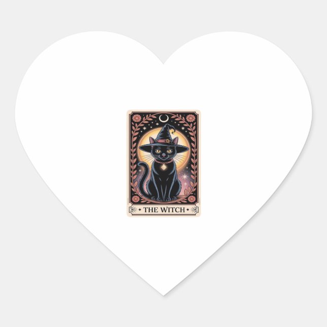 Halloween Witch Aesthetic Cat Lovers Gothic Tarot  Heart Sticker (Front)