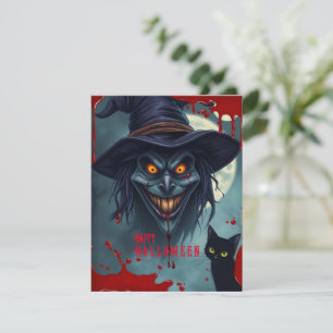 Halloween witch and black cat holiday card
