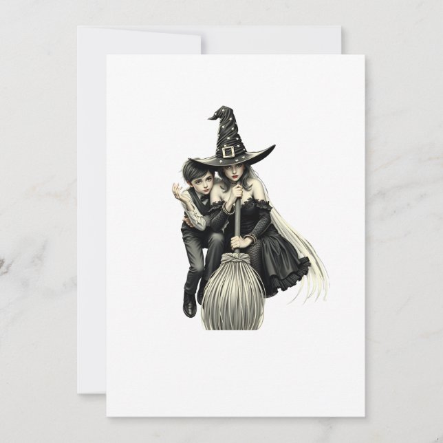 Halloween Witch and Boy: Dark Magic Duo Invitation (Front)