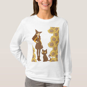 “Halloween Witch and Cat Basic Long Sleeve T-Shirt