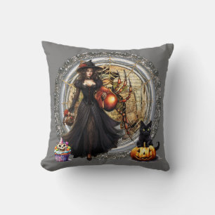 Halloween Witch And Cat Cushion
