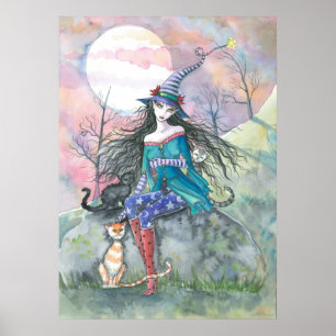 Halloween Witch and Cats Poster by Molly Harrison