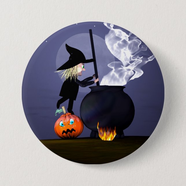 Halloween Witch and Cauldron 7.5 Cm Round Badge (Front)