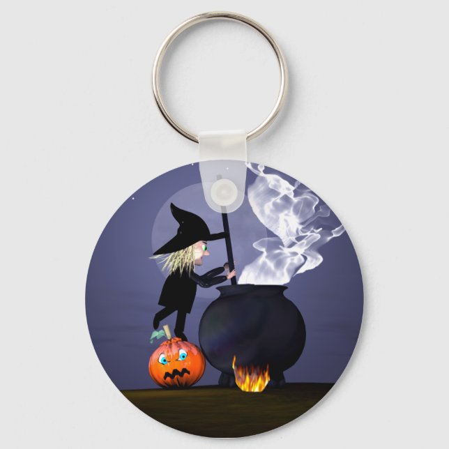 Halloween Witch and Cauldron Key Ring (Front)