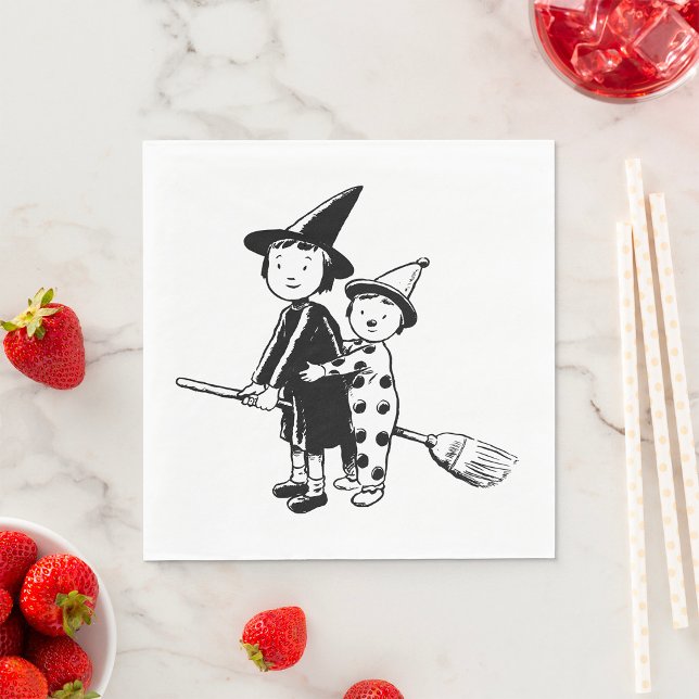 Halloween Witch and Clown Riding Broomstick Napkin (Creator Uploaded)