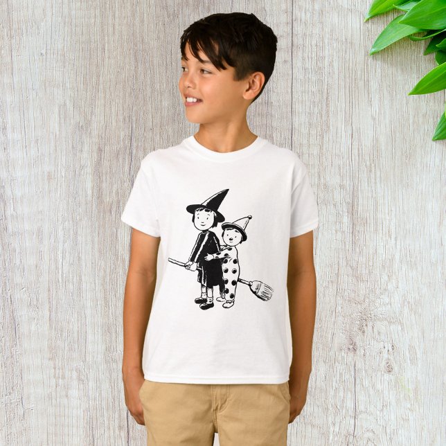 Halloween Witch and Clown Riding Broomstick T-Shirt (Creator Uploaded)
