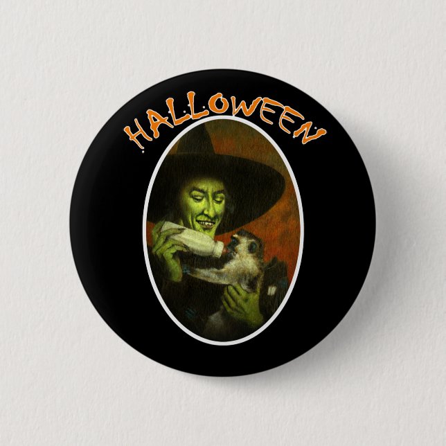 Halloween Witch And Flying Monkey 6 Cm Round Badge (Front)