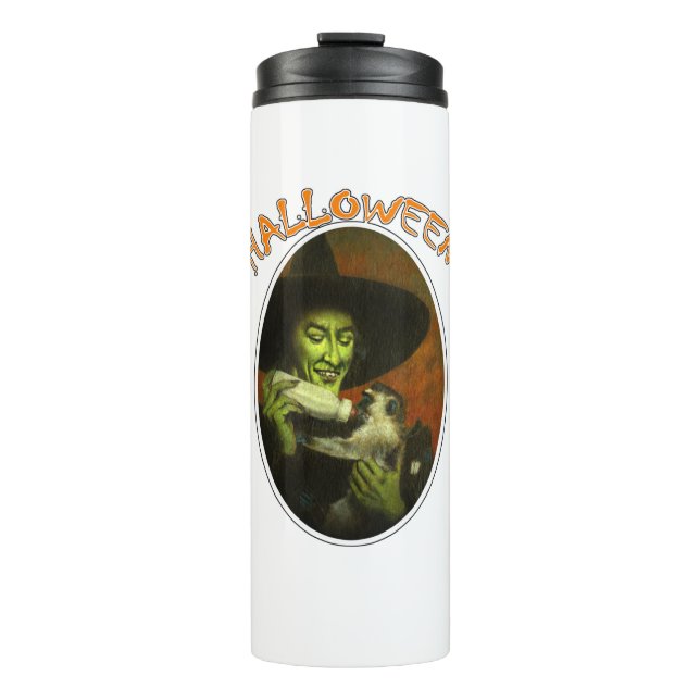 Halloween Witch And Flying Monkey Thermal Tumbler (Front)