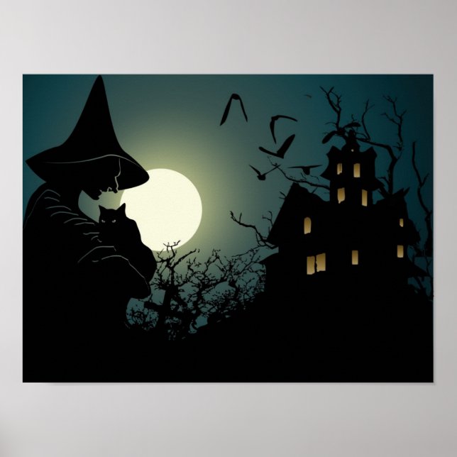 Halloween: witch and hounted house poster (Front)