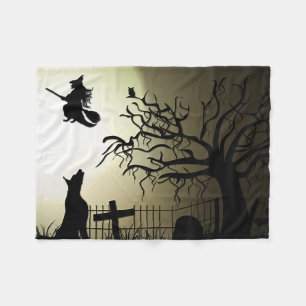 Halloween Witch and Howling Dog Fleece Blanket