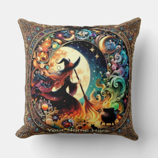 Halloween Witch and Magic Caldron Cushion