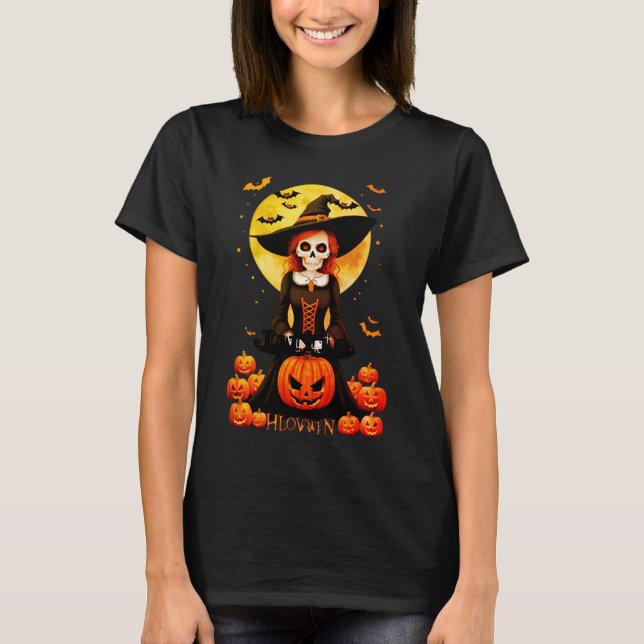 Halloween witch and orange pumpkin t-shirt  (Front)