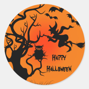 Halloween Witch And Owl Halloween Stickers