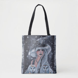 Halloween witch and owl tote bag