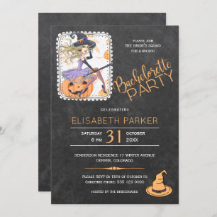 Halloween witch and pumpkin bachelorette party invitation