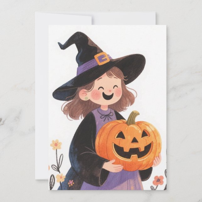 Halloween Witch and Pumpkin Greeting Card (Front)