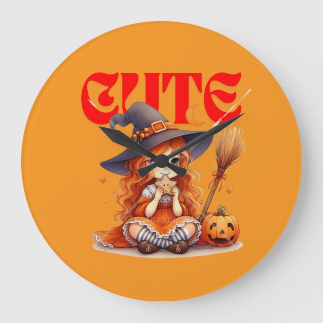 Halloween Witch and Pumpkin Wall Clock (Front)
