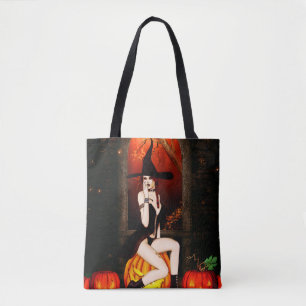 Halloween Witch and pumpkins Tote Bag