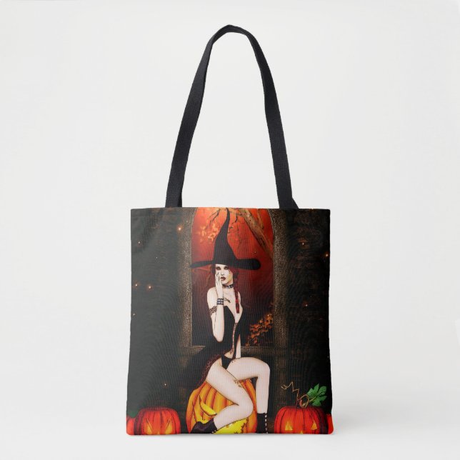 Halloween Witch and pumpkins Tote Bag (Front)