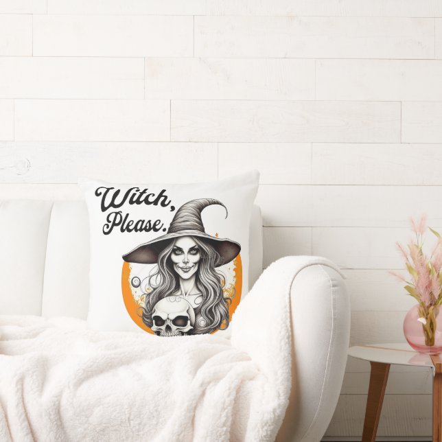 Halloween Witch and Skeleton Witch Please  Cushion (Couch)