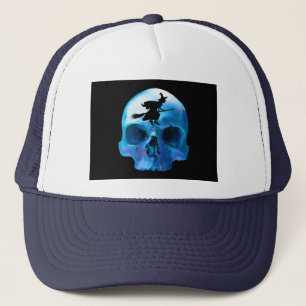 Halloween Witch and Skull Trucker Hat