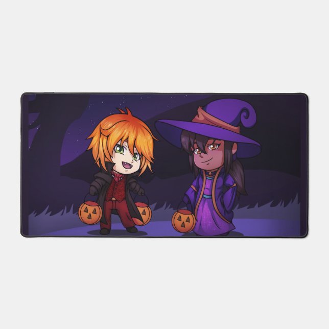Halloween Witch and Vampire Chibi  Desk Mat (Front)