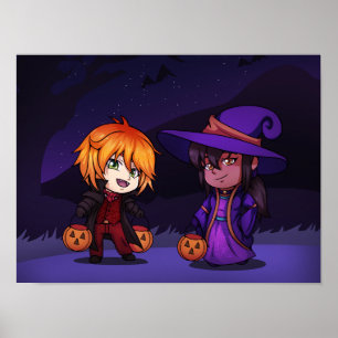 Halloween Witch and Vampire Chibi  Poster
