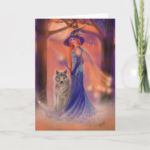 Halloween witch and wolf card by Renee Lavoie