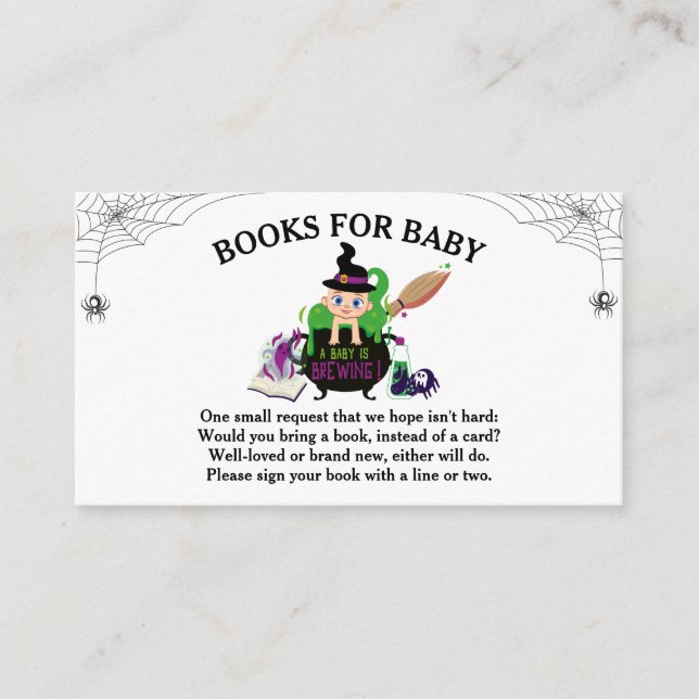 Halloween Witch Baby Shower Books for Baby Enclosure Card (Front)