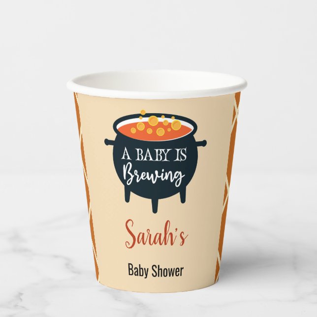 Halloween Witch Baby Shower, Custom name Paper Cups (Front)