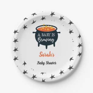 Halloween Witch Baby Shower, Custom name Paper Plate