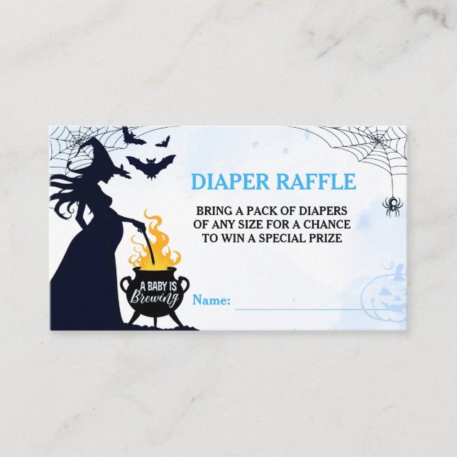 Halloween Witch Baby Shower Diaper Raffle Blue Enclosure Card (Front)