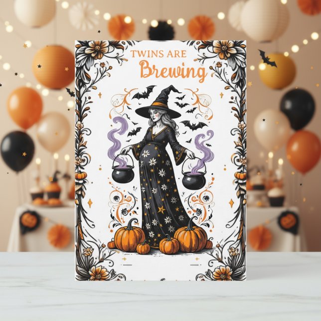 Halloween Witch Baby Shower  - Twins Are Brewing Invitation (Creator Uploaded)