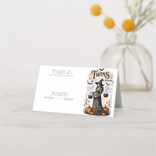 Halloween Witch Baby Shower - Twins Are Brewing Place Card