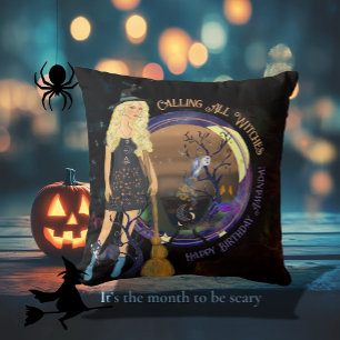 Halloween Witch Birthday Black  Cushion