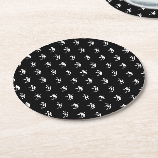 Halloween witch black and white pattern round paper coaster (Angled)
