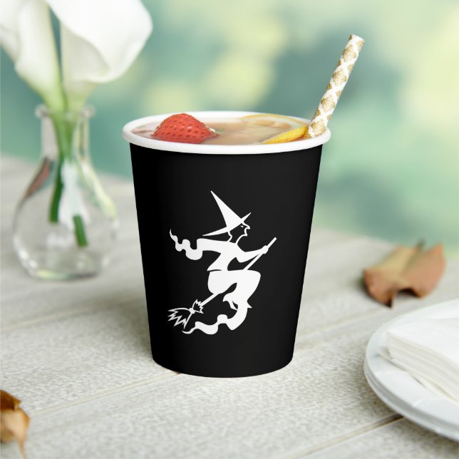 Halloween witch black and white spooky paper cups (Insitu)