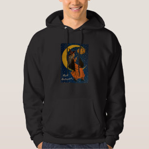 Halloween Witch Black Cat and Jack O Lantern Vin Hoodie