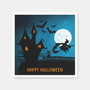 Halloween Witch Black Cat Bats Party Napkin